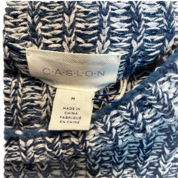 Caslon Shaker Knit Mock Neck Sweater Blue Ensign Ivory White Marl Medium NWT - Picture 4 of 7